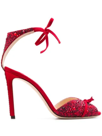 Jimmy Choo Talaya 100 Red Suede Sandals With Crystal Hot Fix