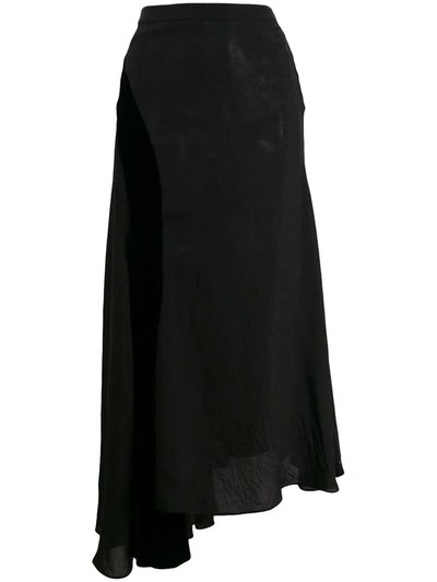 Loewe Velvet-panel Asymmetric Crinkled Skirt In Black