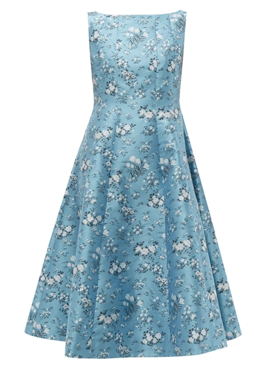 Erdem Kinsey Floral-jacquard Midi Dress In Blue White