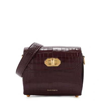 Alexander Mcqueen Box 21 Crocodile-effect Leather Cross-body Bag In Burgundy