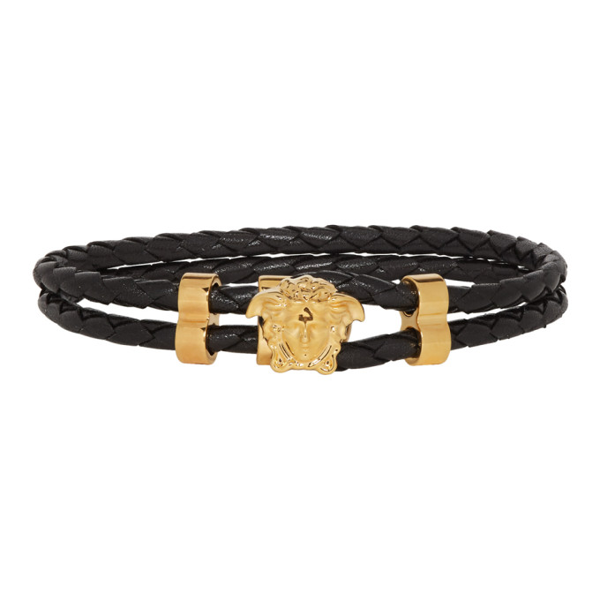 Versace Medusa-charm Braided Leather Bracelet In D41o Black/ | ModeSens