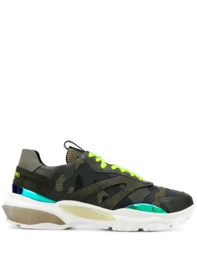 Valentino Garavani Bounce Camouflage Sneakers In Khaki Green