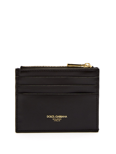 Dolce & Gabbana Zipped Leather Cardholder In Black
