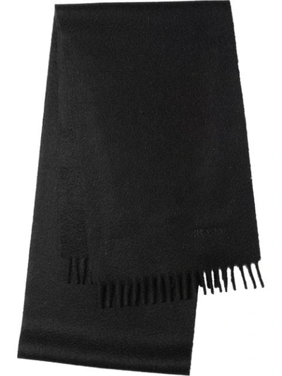 Prada Logo-embroidered Brushed-cashmere Scarf In Black