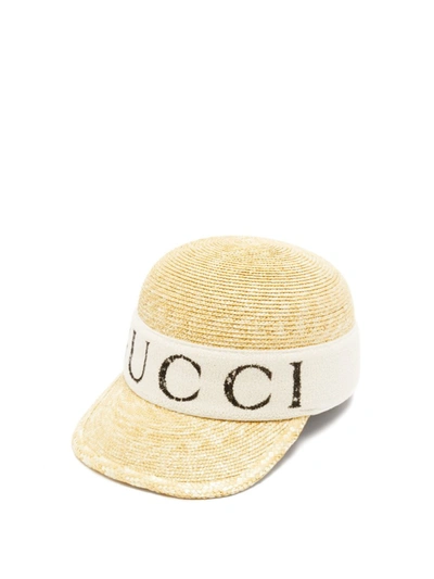 Gucci Logo-print Raffia Baseball Cap In Neutrals