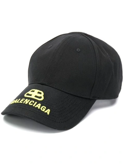 Balenciaga Bb Logo-embroidered Cotton Cap In Black