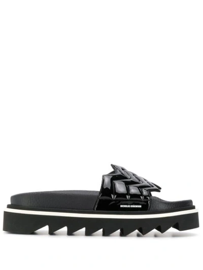 Nicholas Kirkwood Rina Quilted Patent-leather Slides In Black
