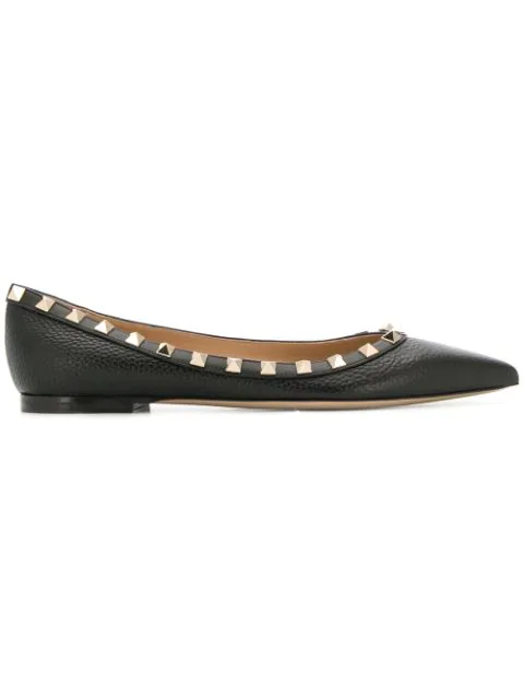 Valentino Garavani Rockstud Leather Ballet Flats In Black | ModeSens