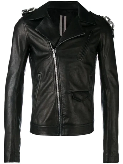 Rick Owens Stooges Chain-trimmed Leather Biker Jacket In Black