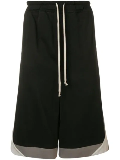 Rick Owens Karloff Contrast-panel Cotton-blend Shorts In Black