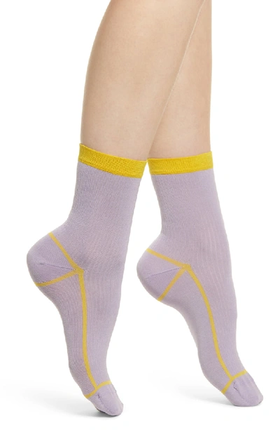 Hysteria By Happy Socks Lily Contrast-trim Ankle Socks In Light Pastel Purple