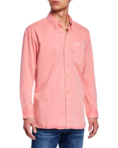 Scotch & Soda Men's Garment-dyed Twill Sport Shirt In Light Coral