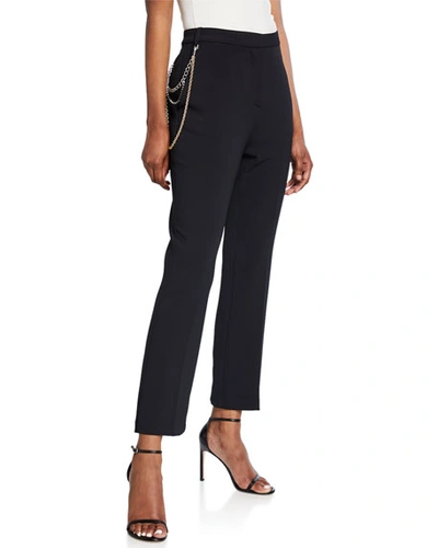 Pinko Straight-leg Ankle Trousers With Chain Detail In Black
