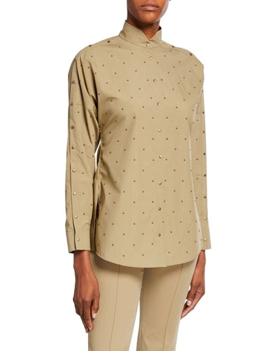 Akris Punto Studded Cotton Poplin Blouse In Khaki