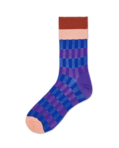 Hysteria By Happy Socks Helen Graphic-stripe Crew Socks In Blue/purple