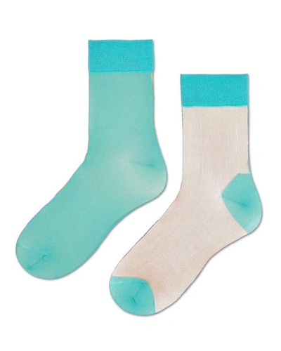 Hysteria By Happy Socks Filippa Colorblock Ankle Socks, Mint/beige In Blue