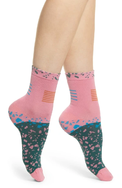 Hysteria By Happy Socks Ruby Graphic Ankle Socks, Pink/teal In Medium Pink