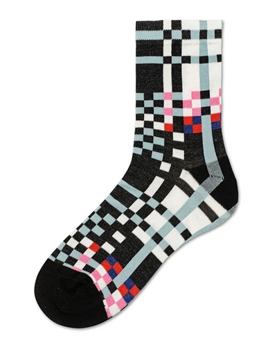 Hysteria By Happy Socks Polly Graphic Cotton Ankle Socks In Blk/blue