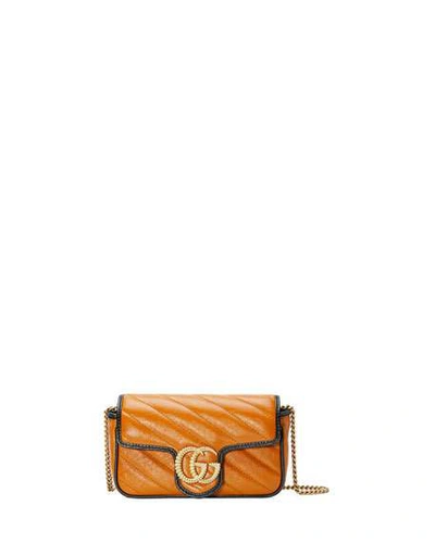 Gucci Gg Marmont Torchon Super Mini Crossbody Bag - Golden Hardware In Medium Brown