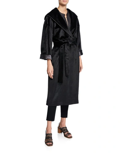 Brunello Cucinelli Scuba Velvet Hooded Robe In Black