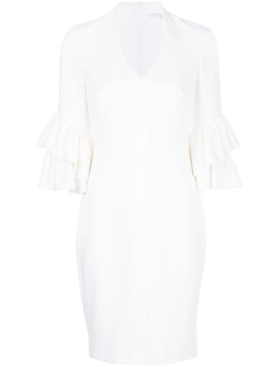 Black Halo Audra V-neck Ruffle-sleeve Sheath Dress In White