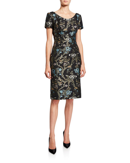 floral cloqué fitted sheath dress by zac posen