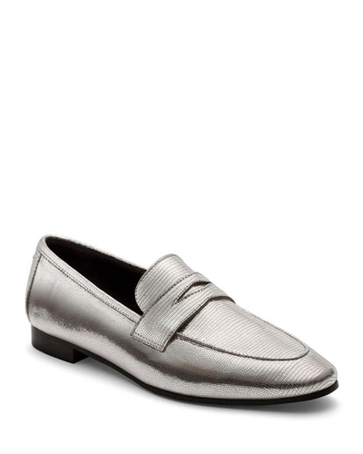Bougeotte Flaneur Metallic Leather Loafers In Gray Metallic