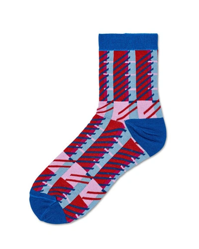 Hysteria By Happy Socks Magda Graphic-striped Ankle Socks In Multi