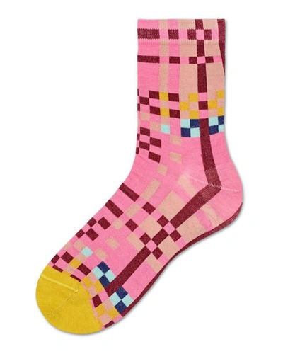 Hysteria By Happy Socks Polly Graphic Cotton Socks In Bright Pink