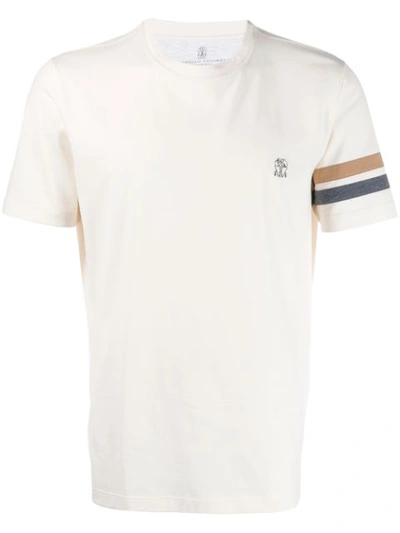 Brunello Cucinelli Men's Striped-armband T-shirt In Cp740 White