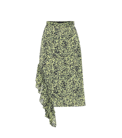 Rokh Asymmetric Ruffle-trimmed Floral-print Crepe De Chine Skirt In 605smallyellowfloral