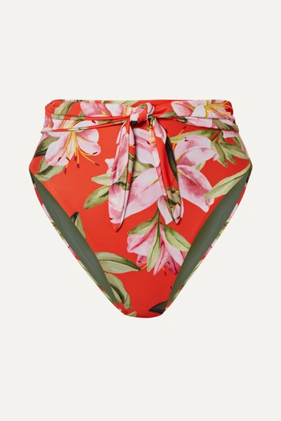 Mara Hoffman + Net Sustain Goldie Tie-front Floral-print Bikini Briefs In Bright Orange