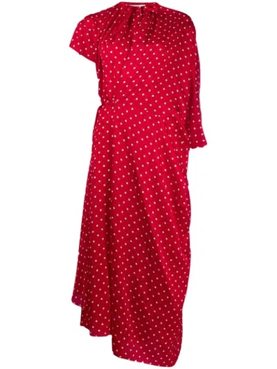 Balenciaga Typo Draped Asymmetric Polka-dot Silk Satin-jacquard Midi Dress In Red