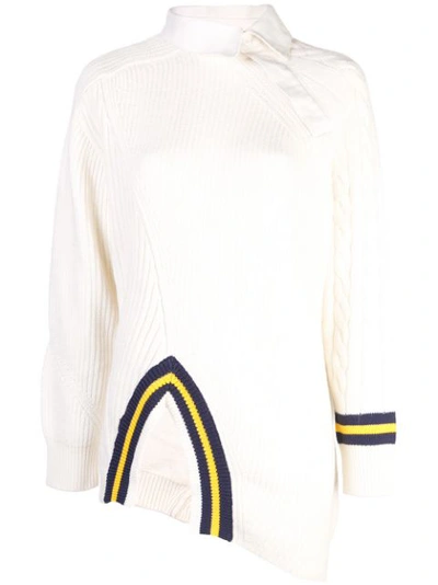 Alexander Wang Oversized Asymmetric Twill-trimmed Striped Cotton-blend Sweater In Ivory