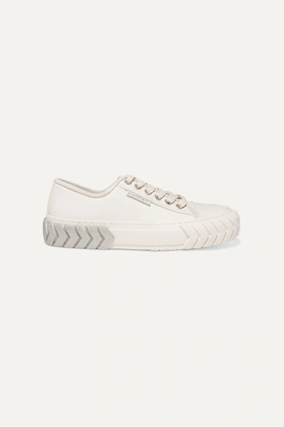 Both Tyres Leather-trimmed Coated-canvas Sneakers In White,silver