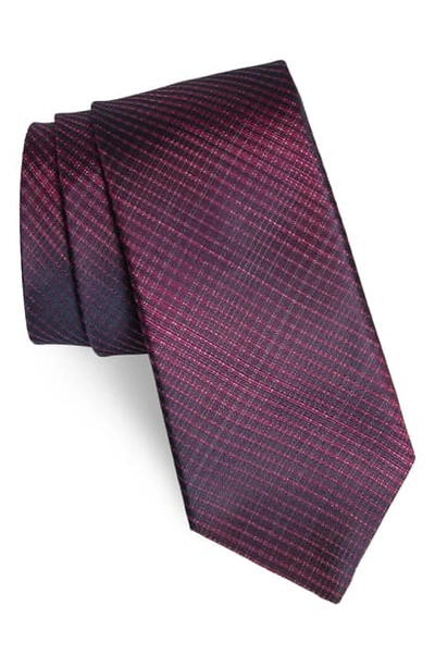 John Varvatos Brushed Tonal Check Classic Silk Tie In Raspberry