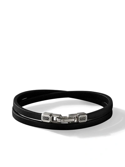 David Yurman Sterling Silver Streamline® Double-wrap Leather Bracelet In Silver/black
