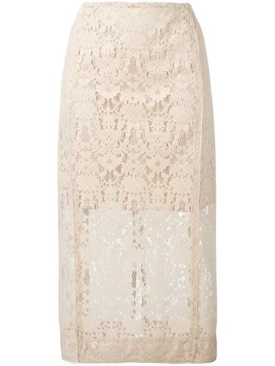 Dkny Lace Pencil Skirt In Neutrals
