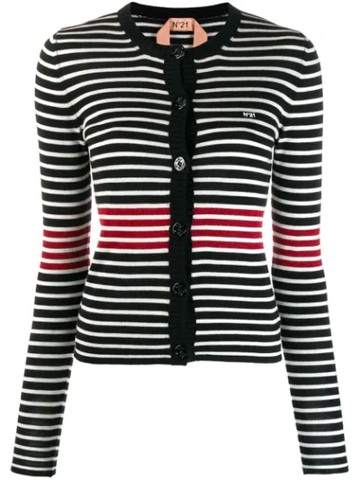 N°21 Striped Knitted Cardigan In Black
