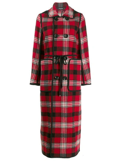 Dsquared2 Long Checked Coat In Red
