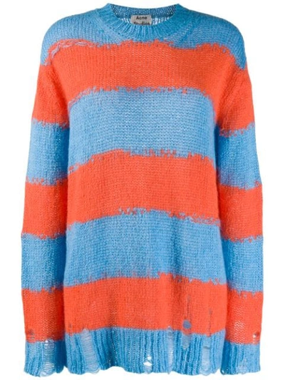 Acne Studios Kantonia Distressed Striped Knitted Sweater In Blue