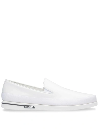 Prada Leather Slip-on Sneakers In White