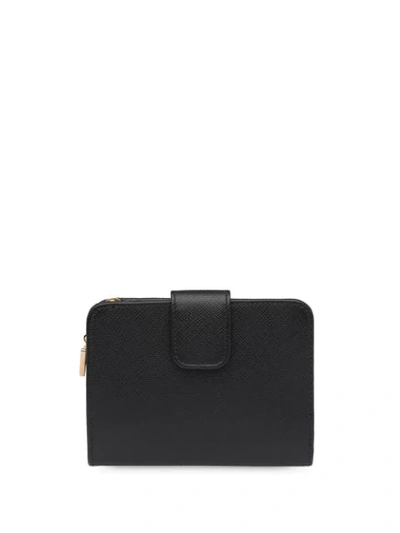 Prada Saffiano Leather Zip Wallet In Black