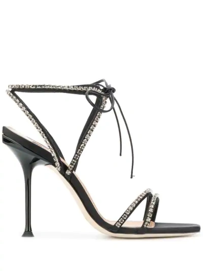 Sergio Rossi Crystal Embellished Satin Sandals In Black