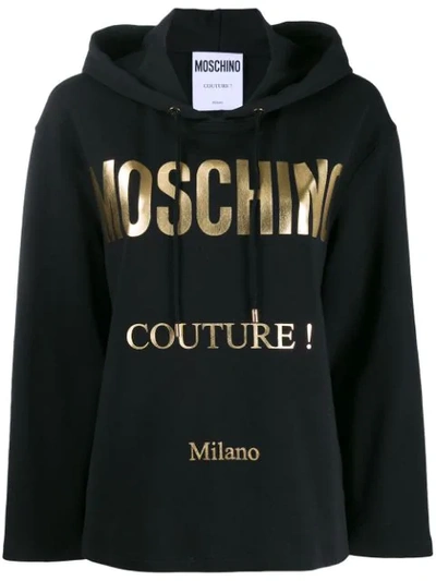 Moschino Oversized Logo Print Hoodie In Black