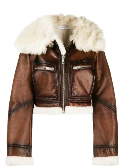 Givenchy Cropped Shearling Jacket In 249 Brown White