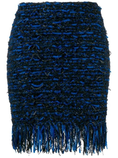 Balmain Fringed Metallic Bouclé-knit Mini Skirt In Black