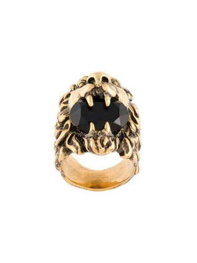 Gucci Lion Crystal Ring In Metallic