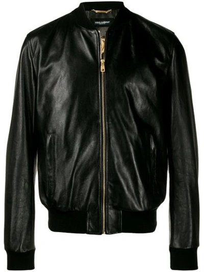 Dolce & Gabbana Leather Bomber Jacket In Black