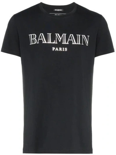 Balmain Round Neck Logo T-shirt In Black - White